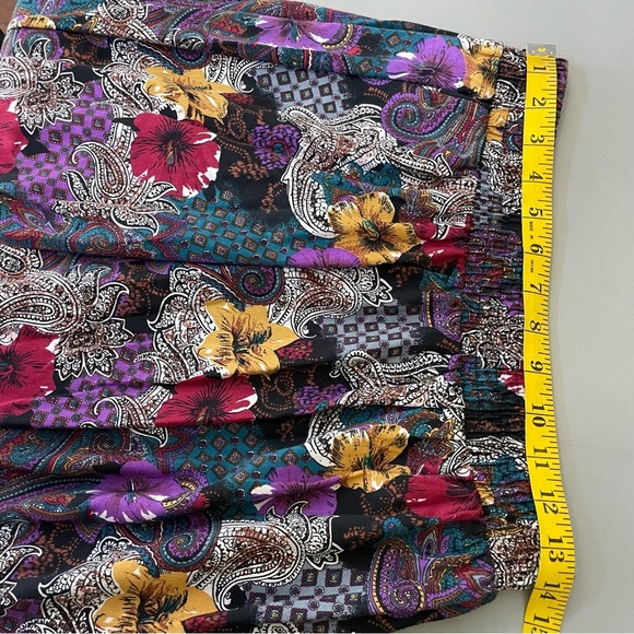 VTG Dark Floral Boho Midi Skirt M Elastic Waist Whimsigoth Dark Cottage Pleated - Picture 6 of 7